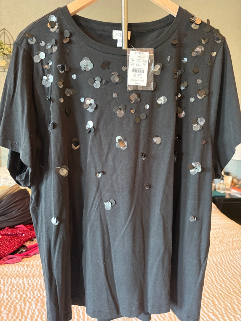 J. Crew Black Sequin Scatter Short Sleeve Tee